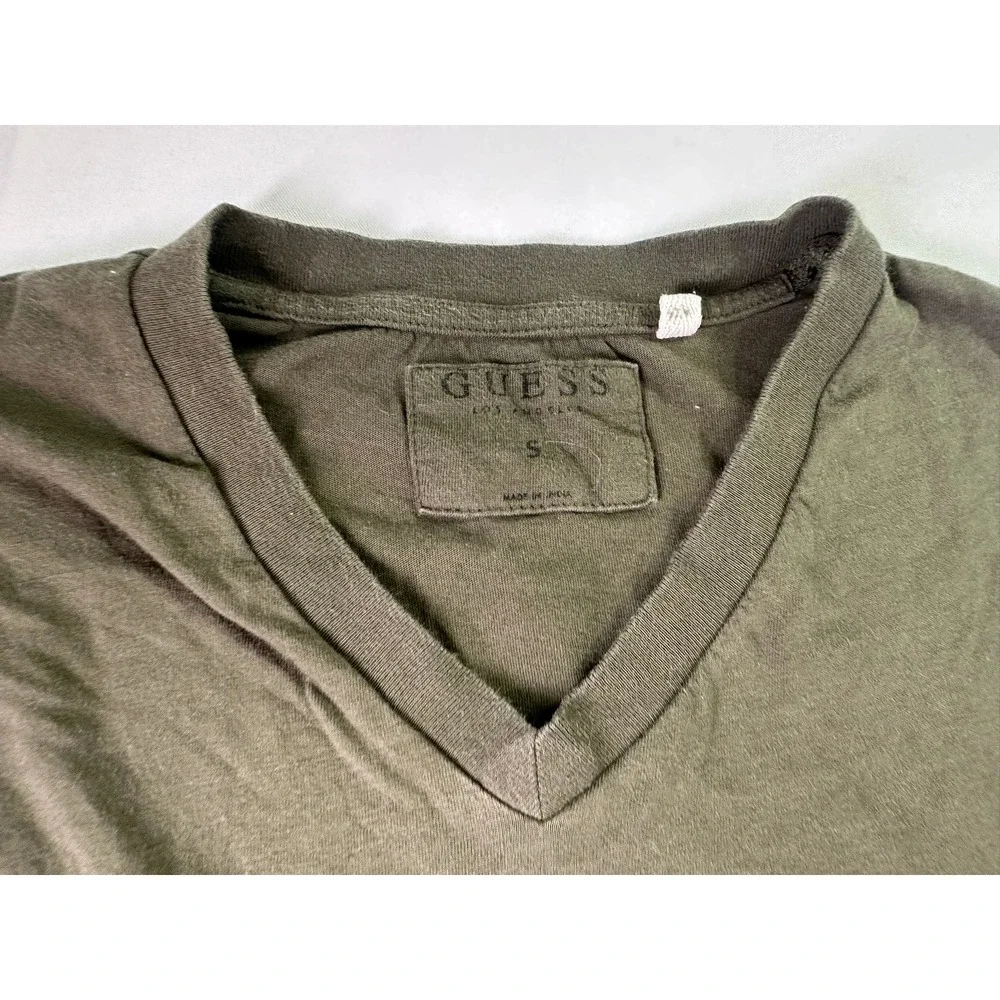 Guess Los Angeles Mens Small S‎ Colorblock V-Neck T-Shirt Olive Gray Streetwear - Picture 8 of 8